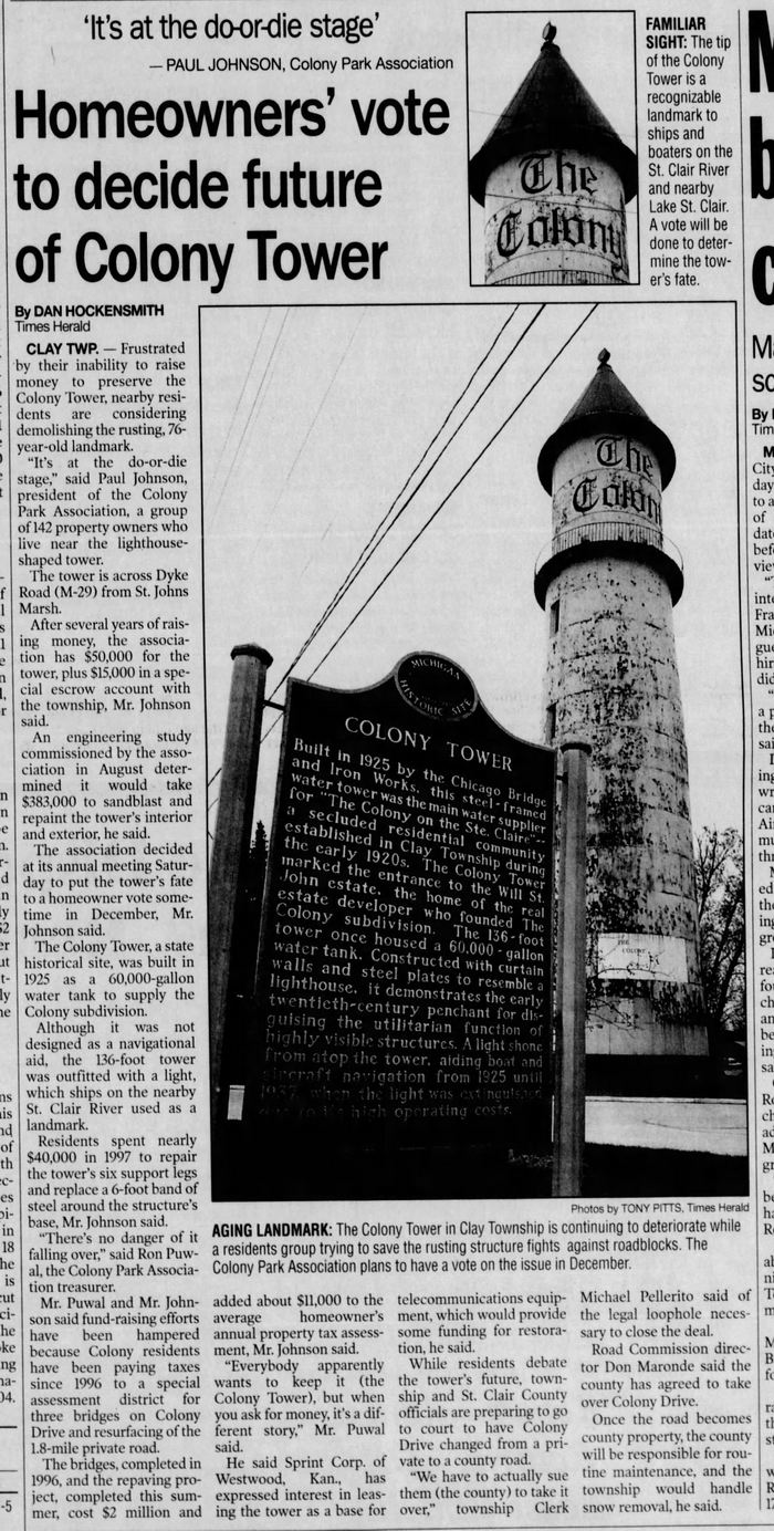 Colony Tower - Nov 9 2001 Article